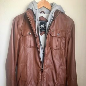 Obey leather jacket with hoodie layer